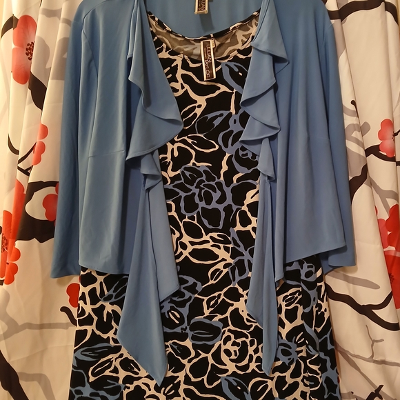 Julian Taylor Black and White Dress with Blue and Green Patterns - Picture 1 of 10